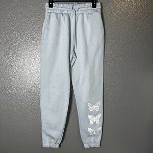 Women’s Medium Light Blue Butterfly Joggers Sweatpants Comfy Casual